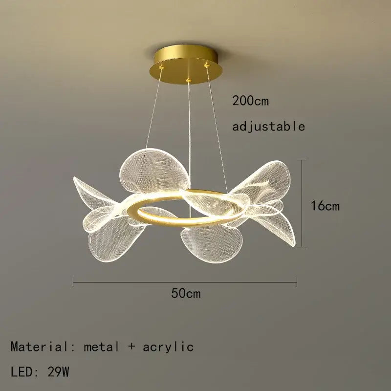 Modern gold ring led pendant light for dining room leaf cluster design