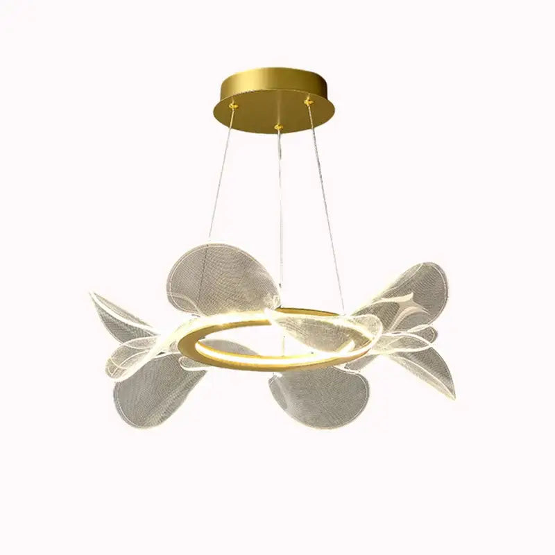 Modern gold ring led pendant light for dining room leaf cluster design