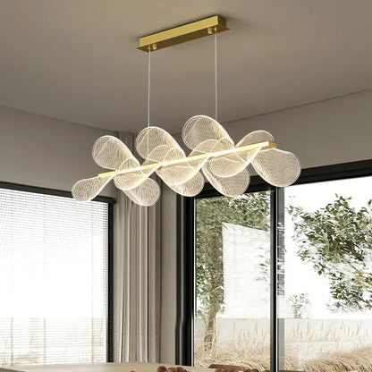 Modern gold ring led pendant light for dining room leaf cluster design