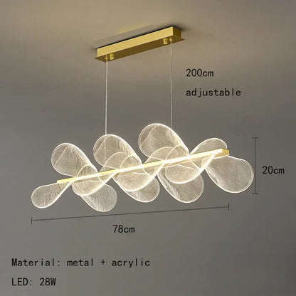 Modern gold ring led pendant light for dining room leaf cluster design