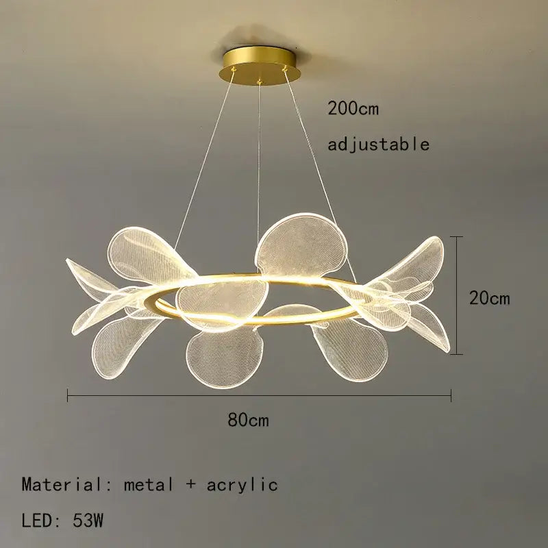 Modern gold ring led pendant light for dining room leaf cluster design