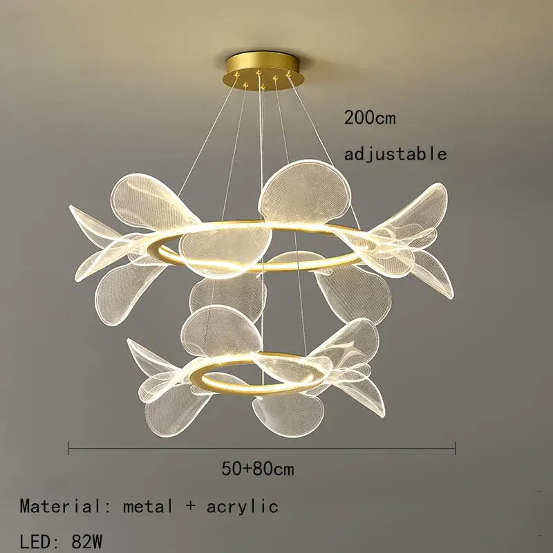 Modern gold ring led pendant light for dining room leaf cluster design