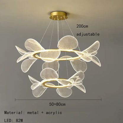 Modern gold ring led pendant light for dining room leaf cluster design