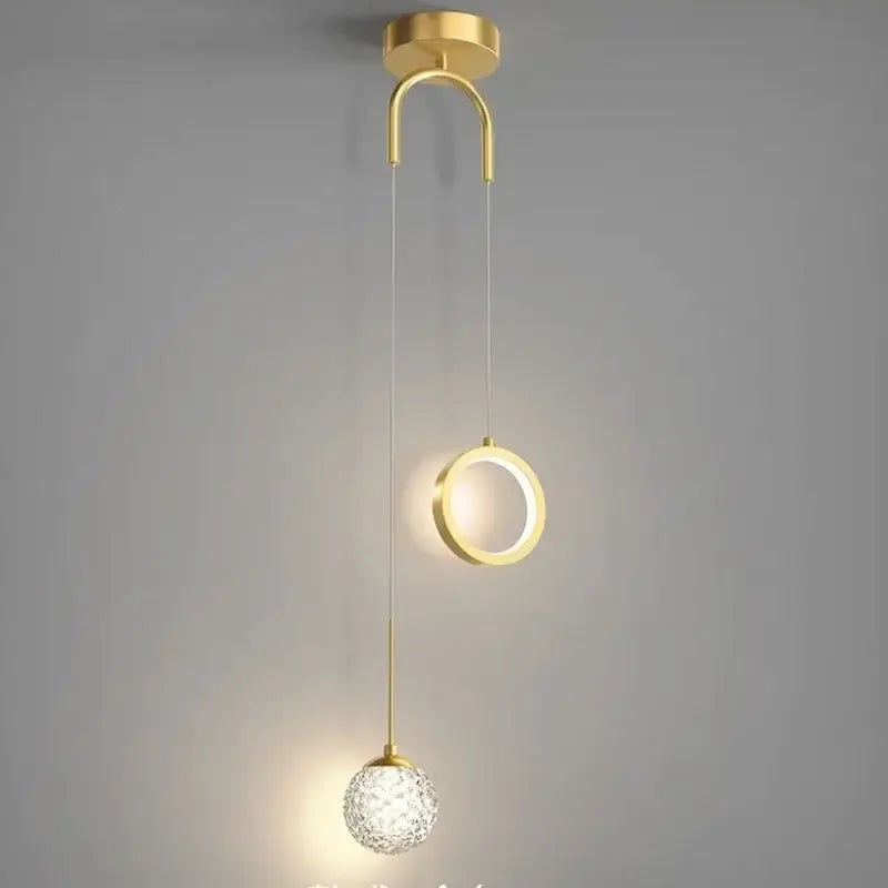 Modern gold ring led pendant light for living room with crystal globe