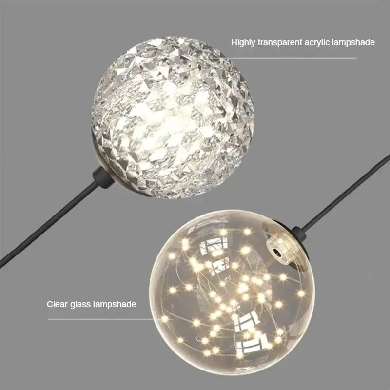 Modern gold ring led pendant light for living room with crystal globe