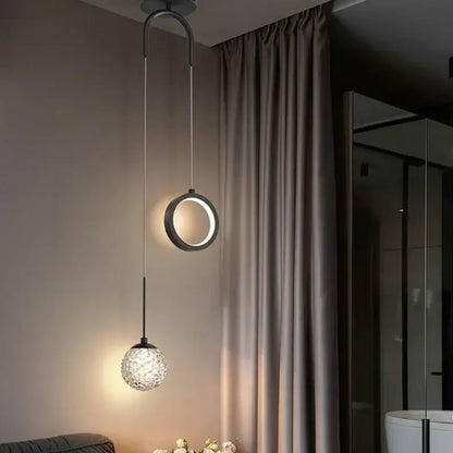 Modern gold ring led pendant light with crystal for living room