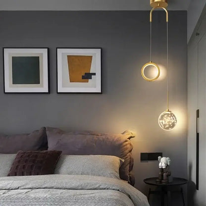 Modern gold ring led pendant light with crystal for living room