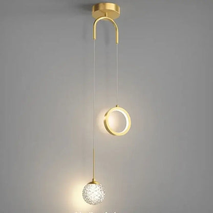 Modern gold ring led pendant light with crystal globe dining room