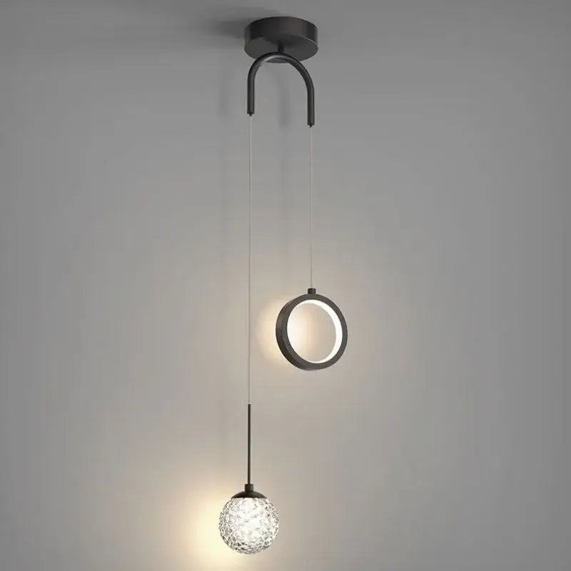 Modern gold ring led pendant light with crystal globe dining room
