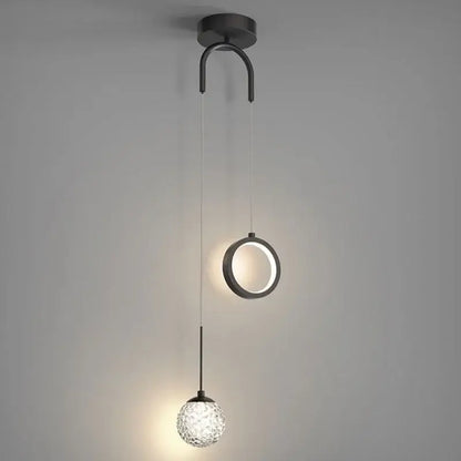 Modern gold ring led pendant light with crystal globe dining room