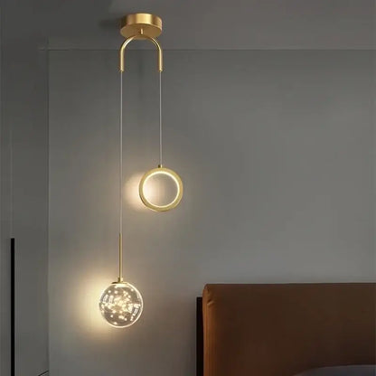 Modern gold ring led pendant light with crystal globe dining room