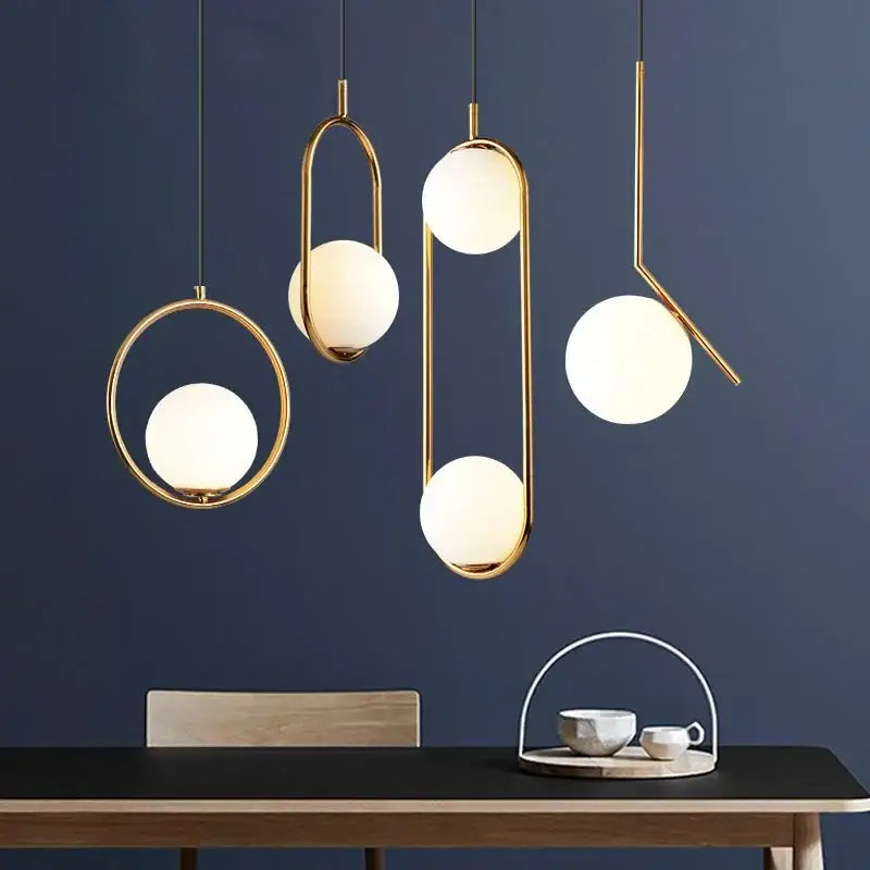 Modern gold ring pendant light with frosted glass for living room