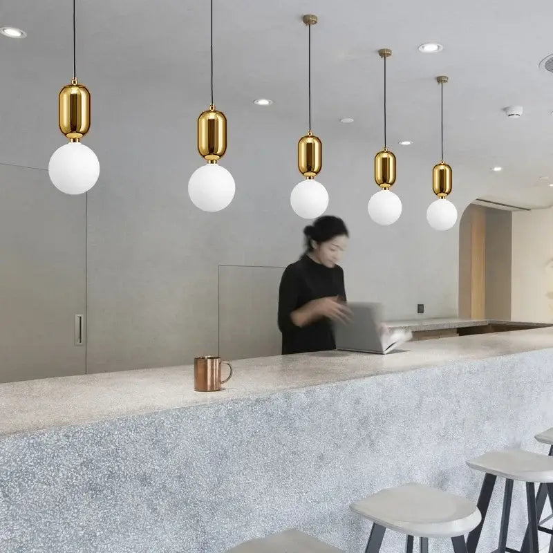 Modern gold ring pendant light with frosted glass for living room