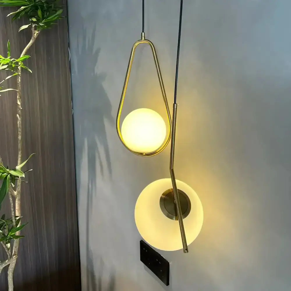 Modern gold ring pendant light with frosted glass for living room