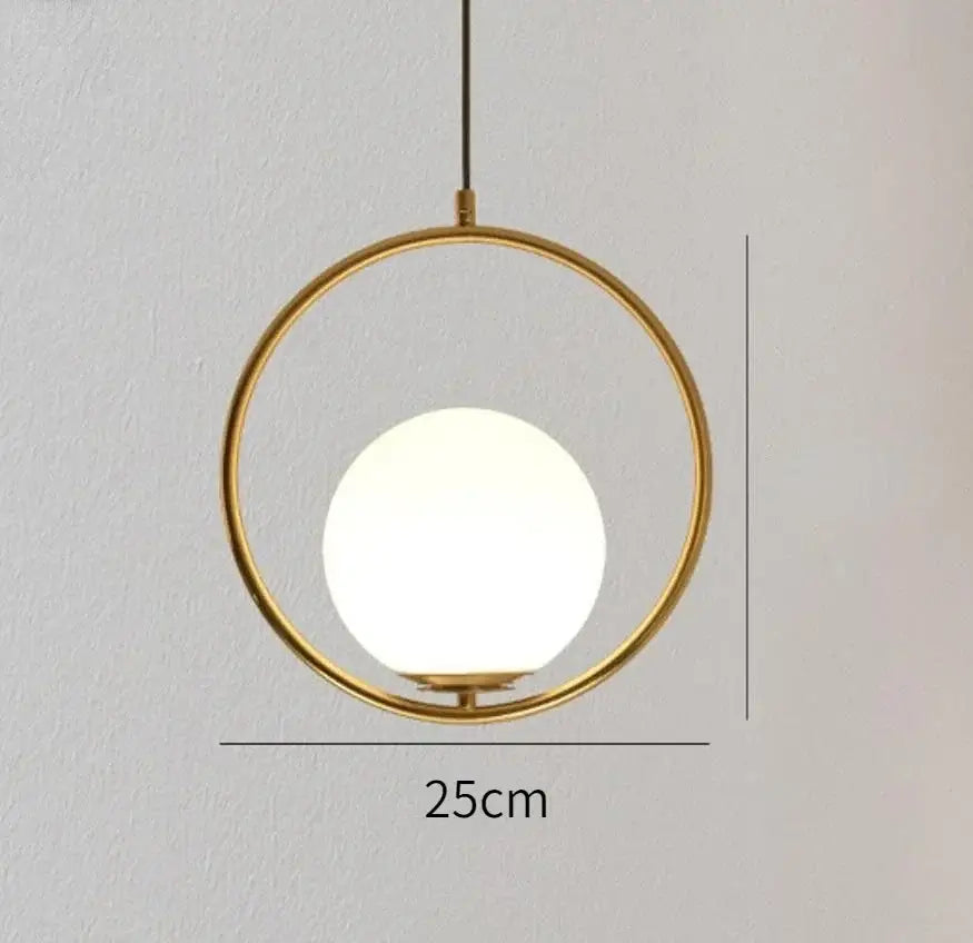 Modern gold ring pendant light with frosted glass for living room