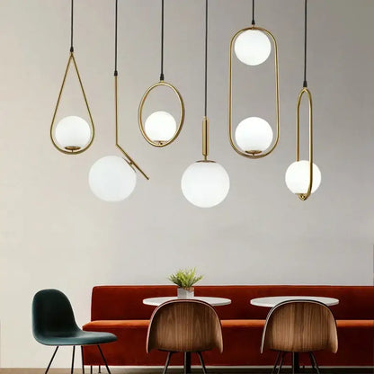 Modern gold ring pendant light with frosted glass for living room