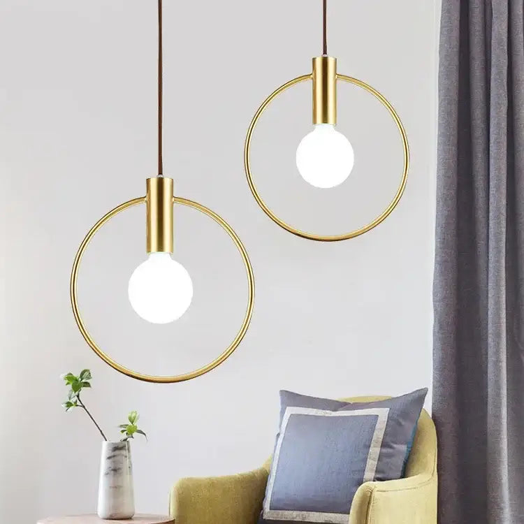 Modern gold ring pendant light with frosted glass for living room