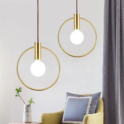 Modern gold ring pendant light with frosted glass for living room