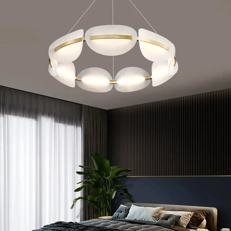 Modern gold ring white acrylic petal pendant light dining room