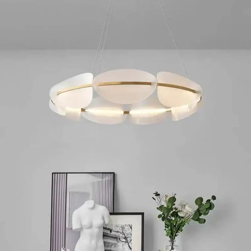 Modern gold ring white acrylic petal pendant light dining room