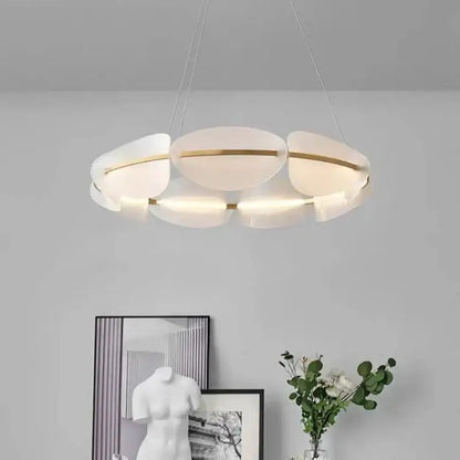 Modern gold ring white acrylic petal pendant light dining room