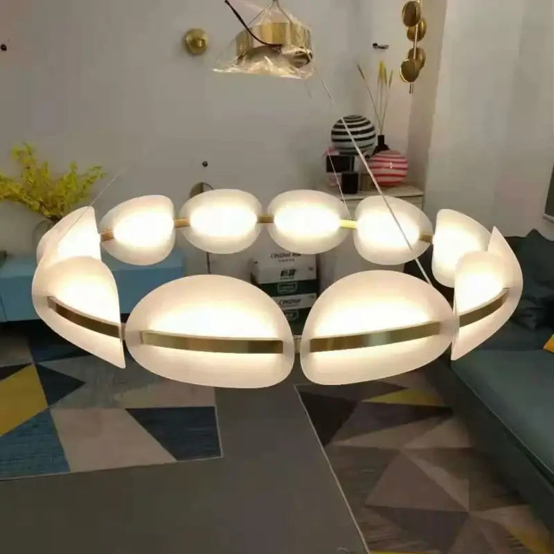 Modern gold ring white acrylic petal pendant light dining room