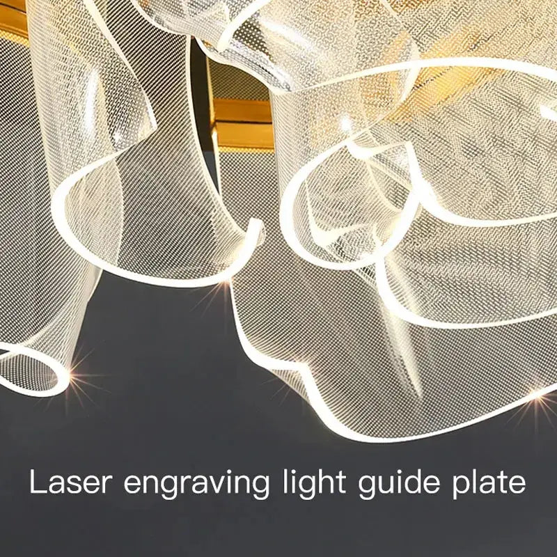 Modern gold ripple led ceiling chandeliers for luxury dining room