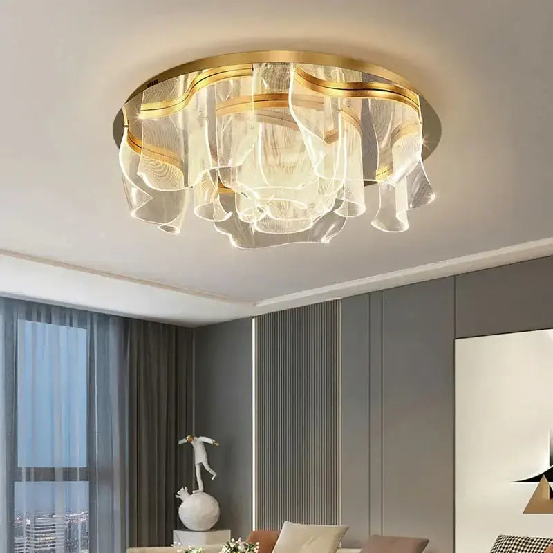 Modern gold ripple led ceiling chandeliers for luxury dining room
