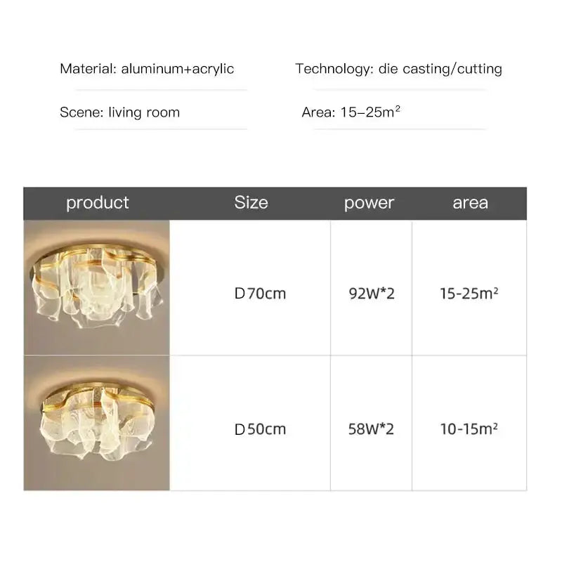 Modern gold ripple led ceiling chandeliers for luxury dining room