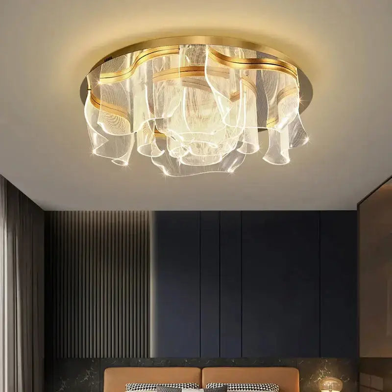 Modern gold ripple led ceiling chandeliers for luxury dining room