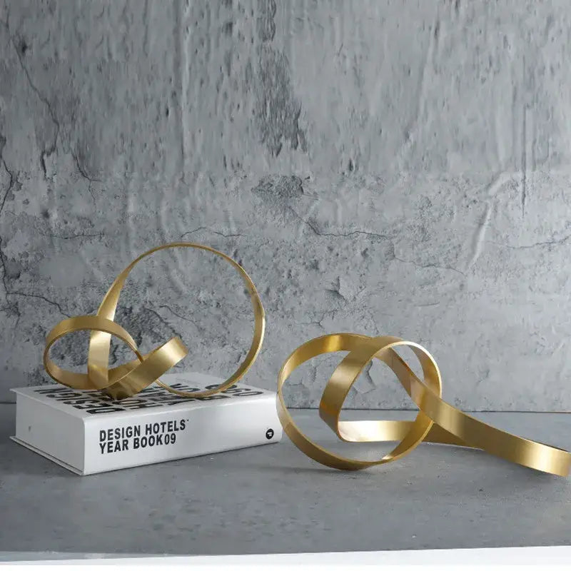 Modern gold rope knot metal sculpture living room home decor