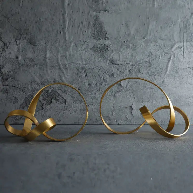 Modern gold rope knot metal sculpture living room home decor