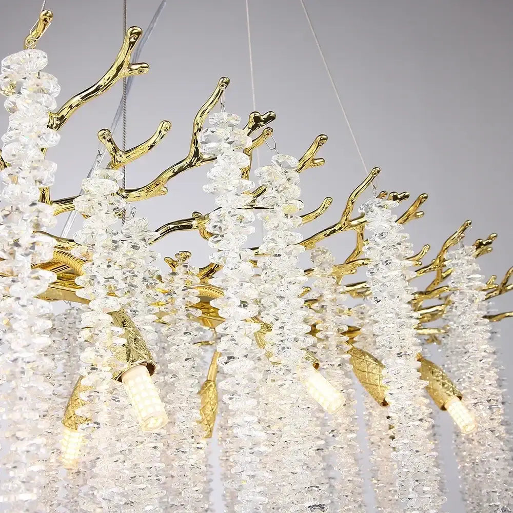 Modern gold round crystal branches chandelier dining room light
