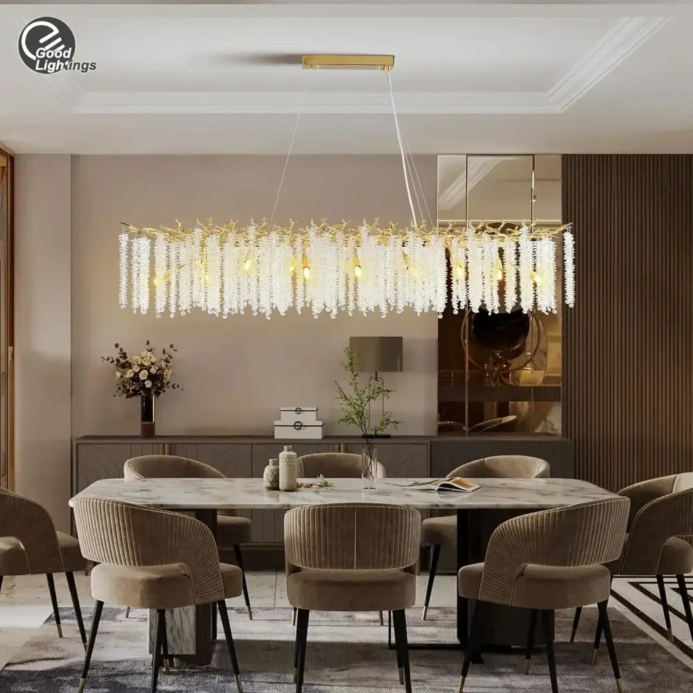 Modern gold round crystal branches chandelier dining room light