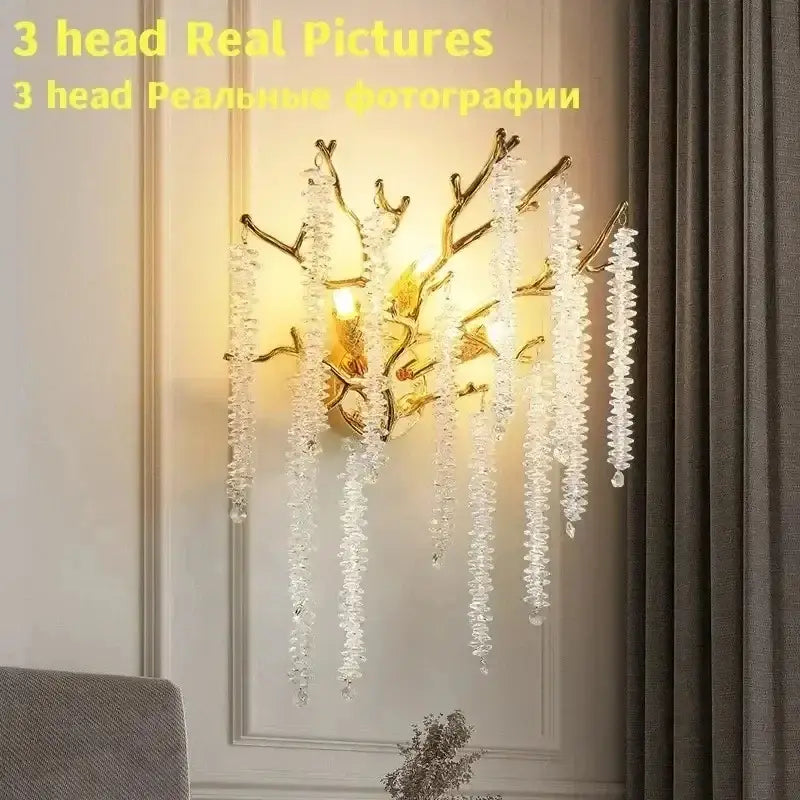 Modern gold round crystal branches chandelier dining room light