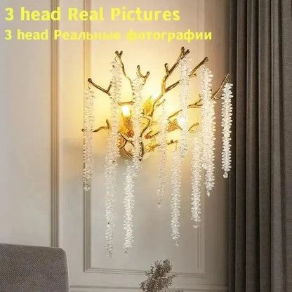Modern gold round crystal branches chandelier dining room light