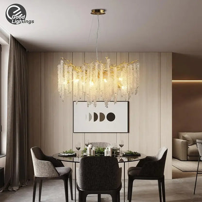 Modern gold round crystal branches chandelier dining room light