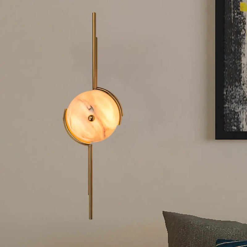 DecorBites™ Modern Gold Round LED Wall Light with Marble Accents - Ideal for Bedroom
