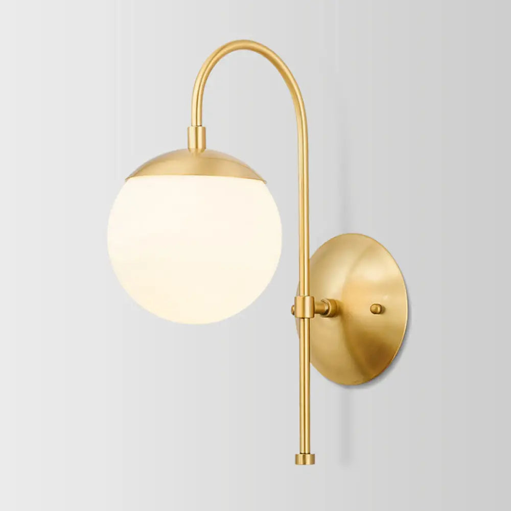 DecorBites™ Modern Gold Round Wall Lamp Sconce with Opal Glass, Gooseneck Arm - Montreal Lighting
