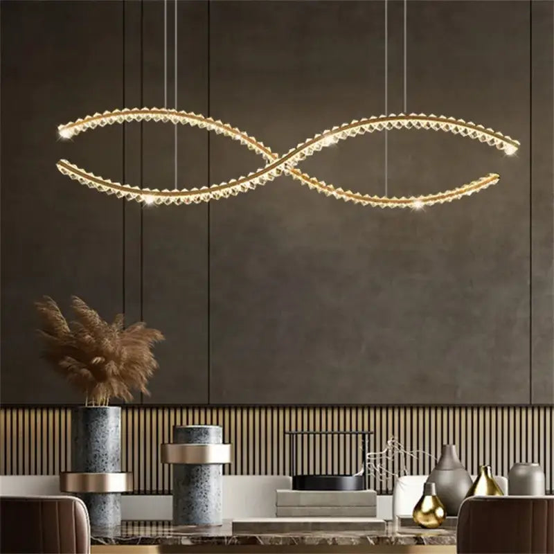 Modern gold s-shaped crystal led pendant dining room light