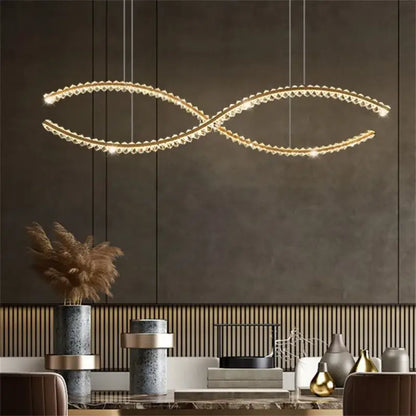 Modern gold s-shaped crystal led pendant dining room light