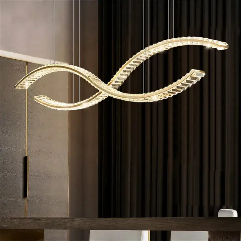 Modern gold s-shaped crystal led pendant dining room light