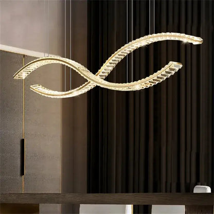 Modern gold s-shaped crystal led pendant dining room light
