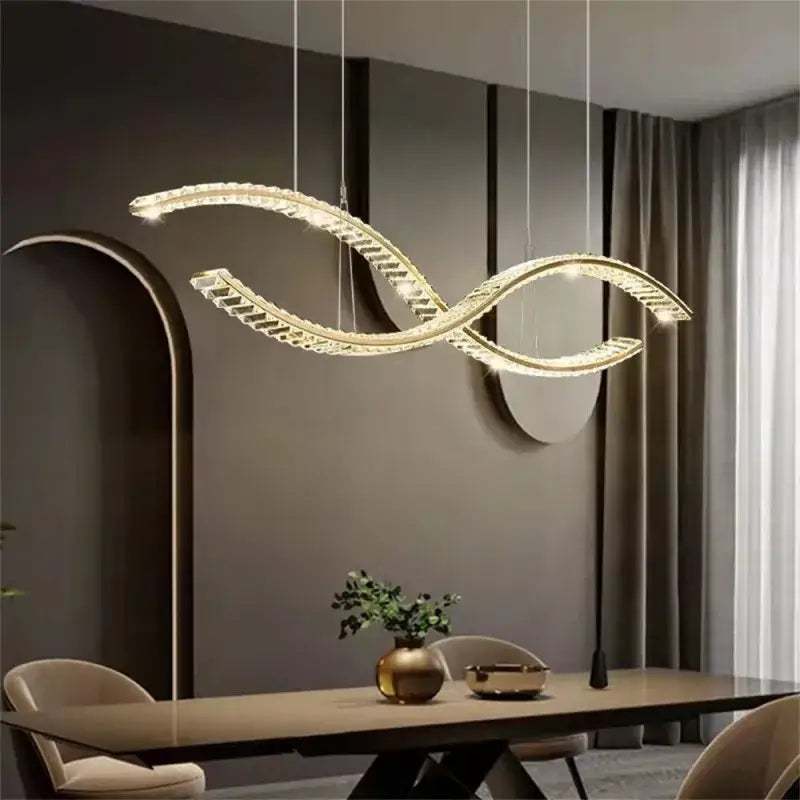 Modern gold s-shaped crystal led pendant dining room light