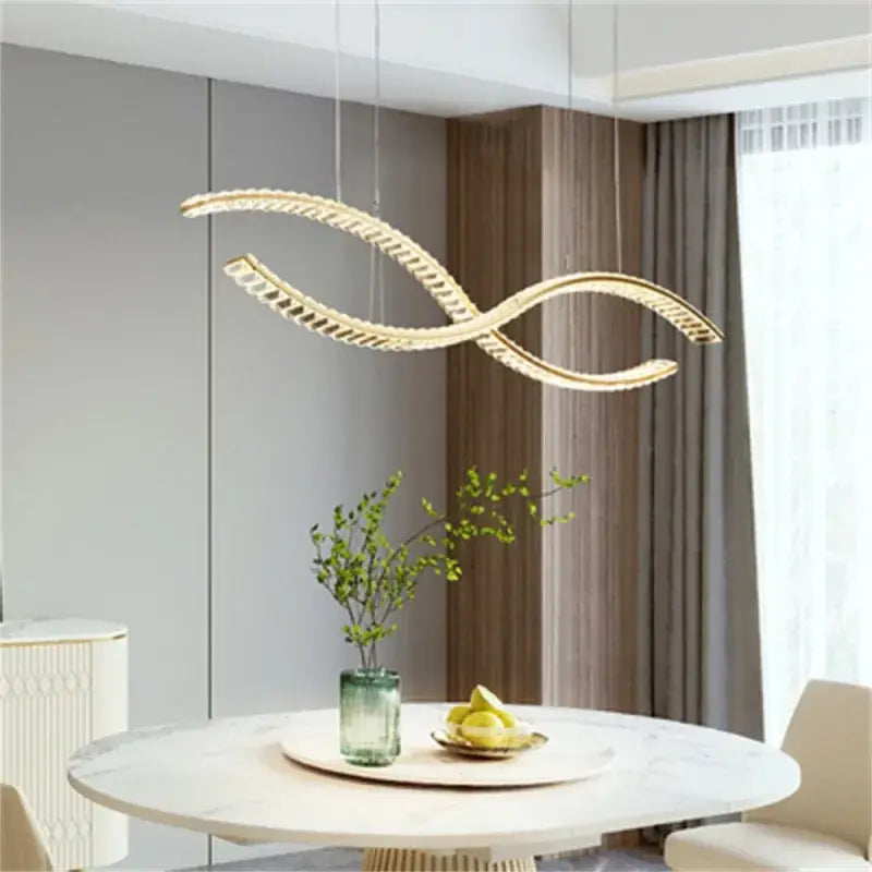 Modern gold s-shaped crystal led pendant dining room light