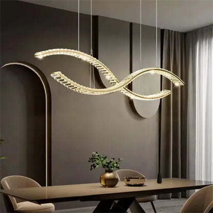 Modern gold s-shaped crystal led pendant dining room light