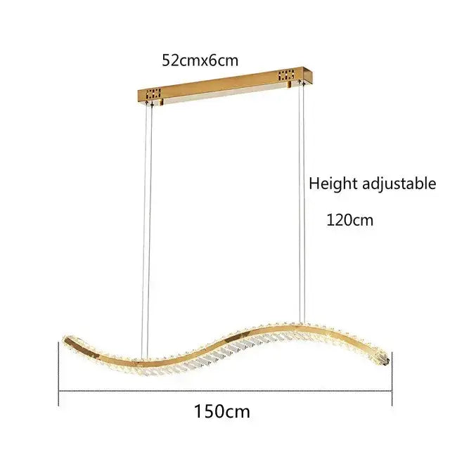 Modern gold s-shaped crystal led pendant dining room light