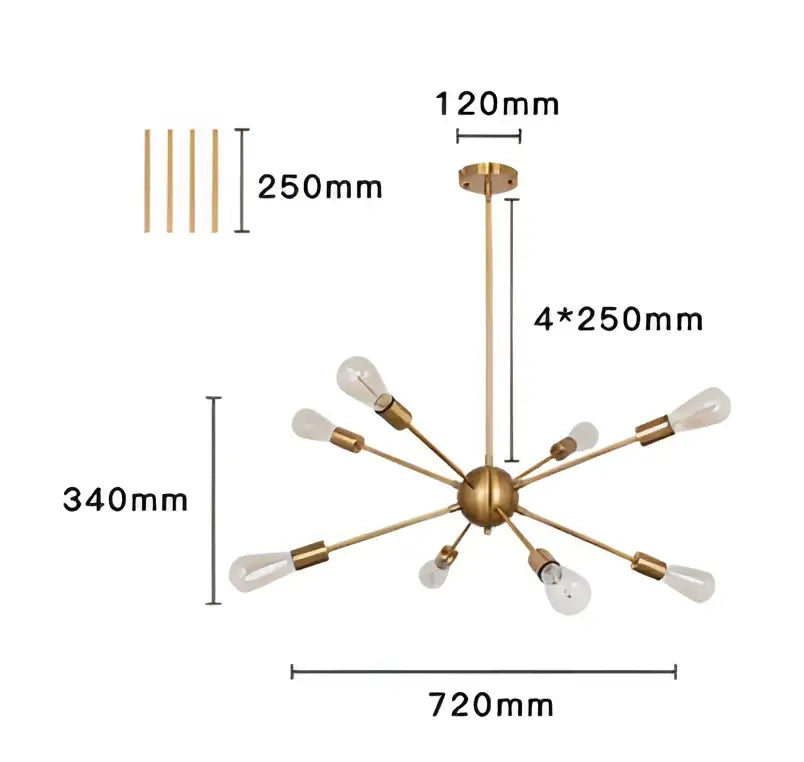 Modern gold satellite pendant light living room starburst chandelier