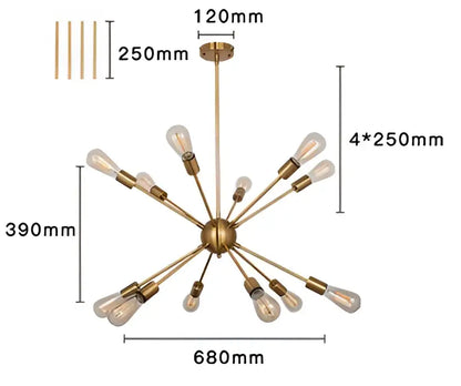 Modern gold satellite pendant light living room starburst chandelier
