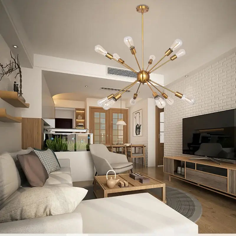Modern gold satellite pendant light living room starburst chandelier